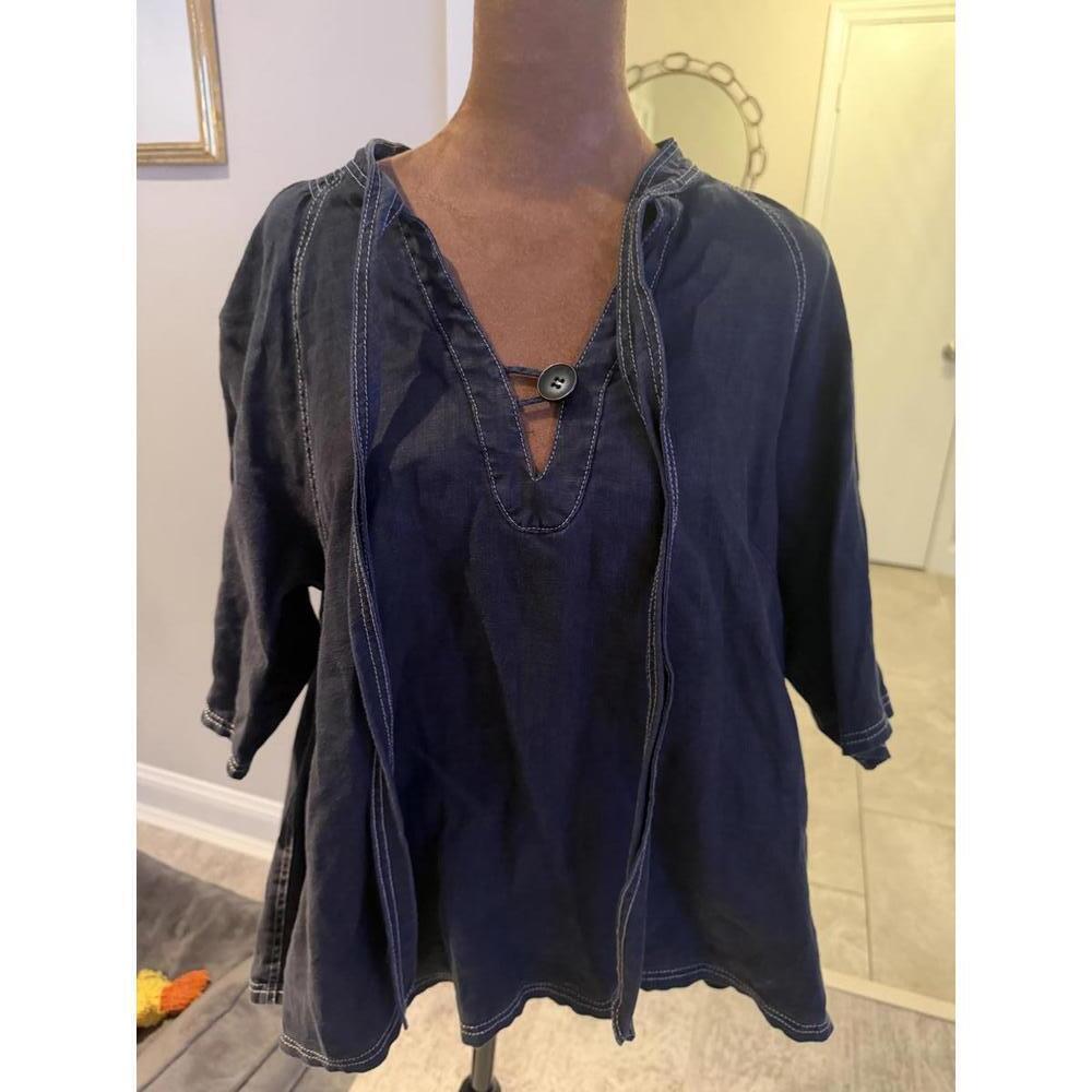 NWOT Hobbs London Linen Blend Casual Pullover Top with Tie Neck Detail sz 10